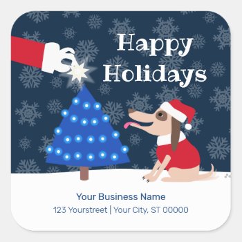 Pet Business Christmas Dog And Santa Square Sticker by PetProDesigns at Zazzle