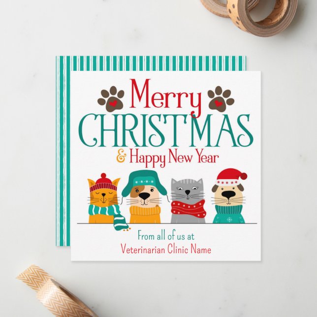 Pet Business Christmas Dog Cat Note Card (Front/Back In Situ)