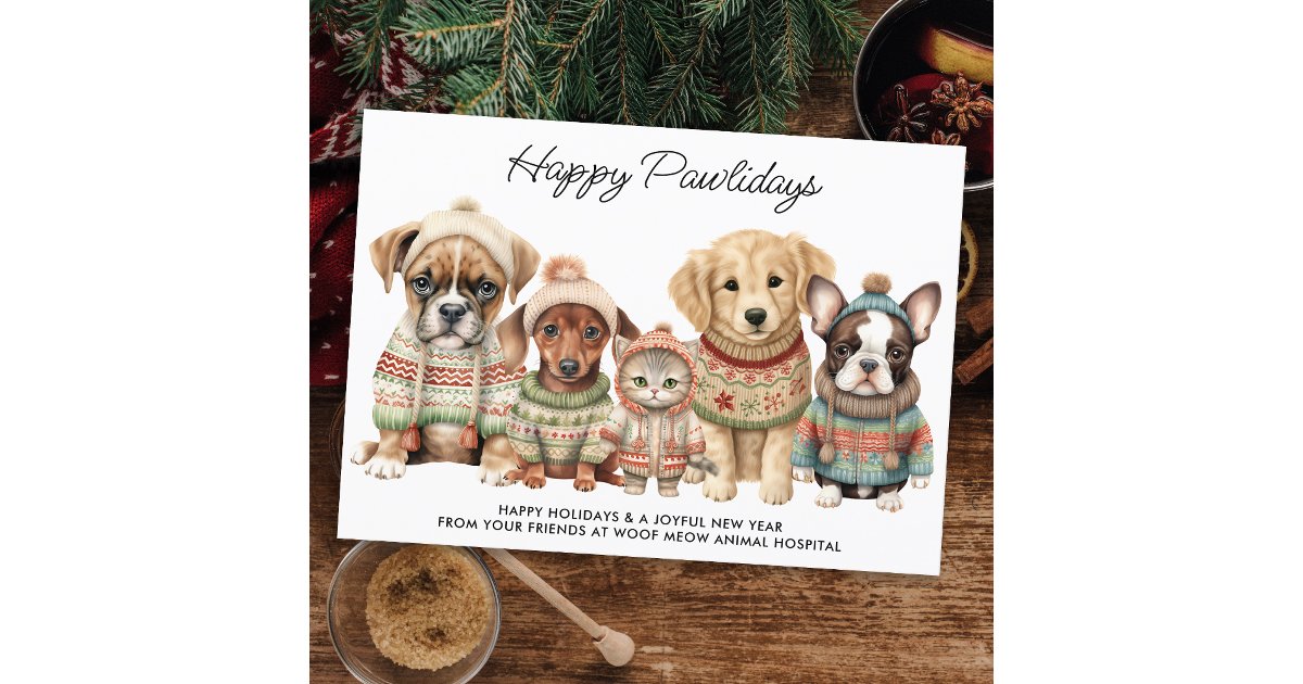 Pet Business Christmas Festive Cute Dog Cat Pets Holiday Card | Zazzle
