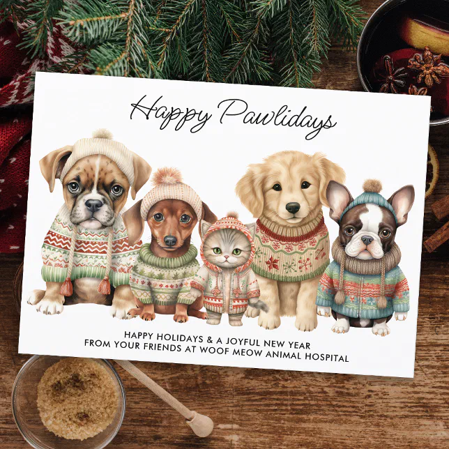Pet Business Christmas Festive Cute Dog Cat Pets Holiday Card | Zazzle