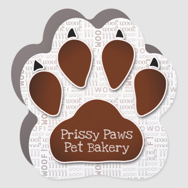 Pet Business Name Brown Paw Woof Art Car Magnet (Front)