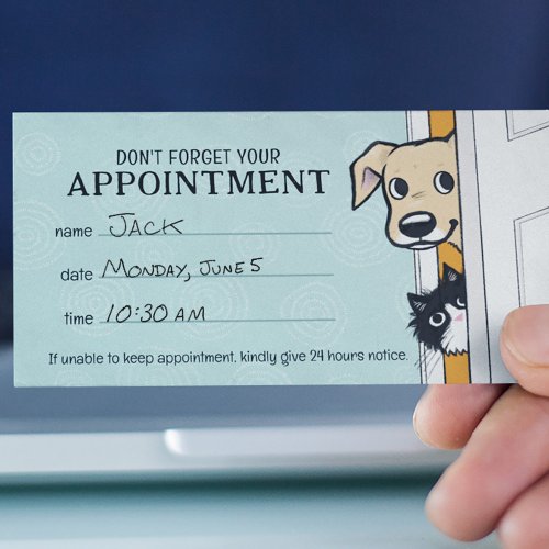 Pet Care Appointment Reminder Peeking Dog and Cat Business Card