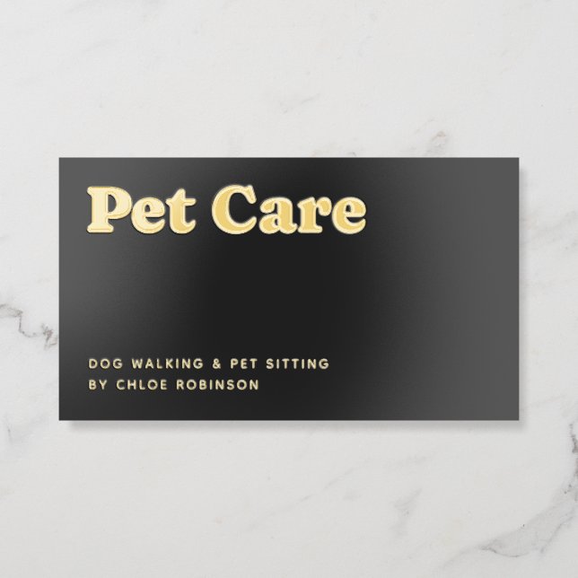 Pet Care Bold Luxury Minimal Black QR Code Foil Business Cards (Front)