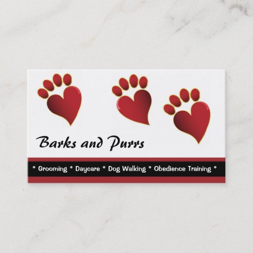 Pet Care Business Card Heart Paw Prints