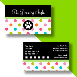 Leaping Dog Floral Pet Care & Grooming Blue Loyalty Business Card