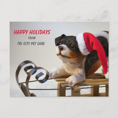 Pet Care Business Dog on Sled Christmas Postcard