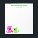 Pet Care Business Notepad<br><div class="desc">Cute notepad for your pet care business. Pink dog and green cat with red heart. Customize with your business name and phone number. Make sure you are on Zazzle's email list so you get notified about sales!</div>