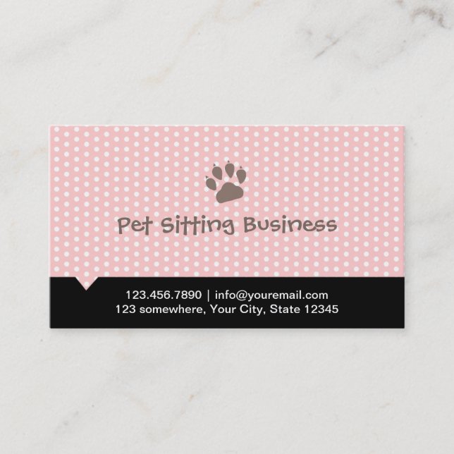Pet Care Cute Paw Pink Pet Sitter Business Card (Front)