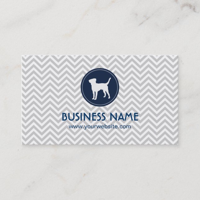 Pet Care Dog Monogram Grey Chevron Stripes Business Card (Front)