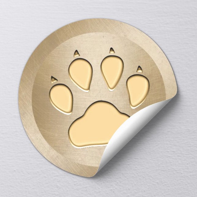 Pet Care Dog Paw Print Gold Classic Round Sticker (Creator Uploaded)