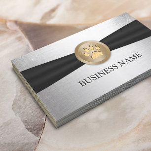 Pet Care Gold Paw Badge Black Ribbon Silver Business Card