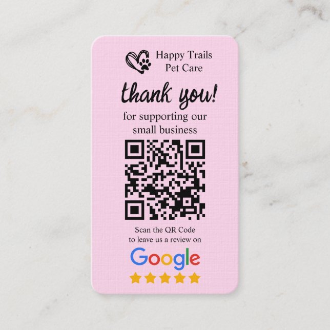 Pet Care Google Review Request Card with QR code (Front)