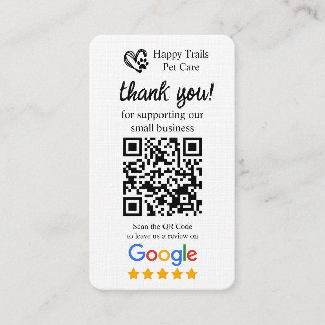 Pet Care Google Review Request Card with QR code (Front)