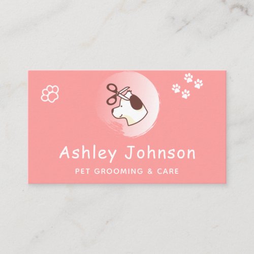 Pet Care  Grooming Cute Dog Icon Paw Print Pink Business Card