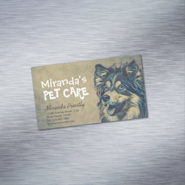 Pet Care Grooming Sitting Adorable Cartoon Dog Business Card Magnet (In Situ)