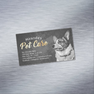 Pet Care Grooming Sitting B & W Dog Oil Painting Business Card Magnet