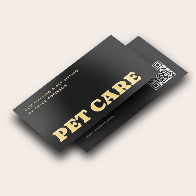 Pet Care Luxury Bold Minimal Black QR Code Foil Business Cards (Creator Uploaded)