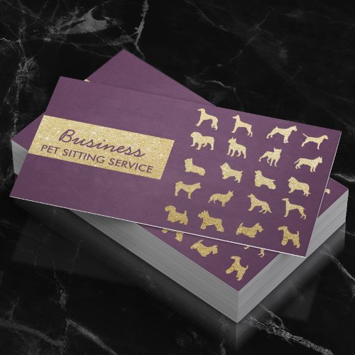 Pet Care Modern Purple  Gold Dogs Silhouettes Business Card