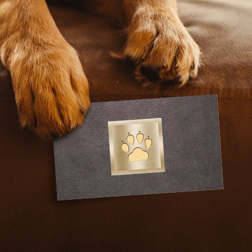 Pet Care Pet Sitting Gold Paw Logo Leather Business Card