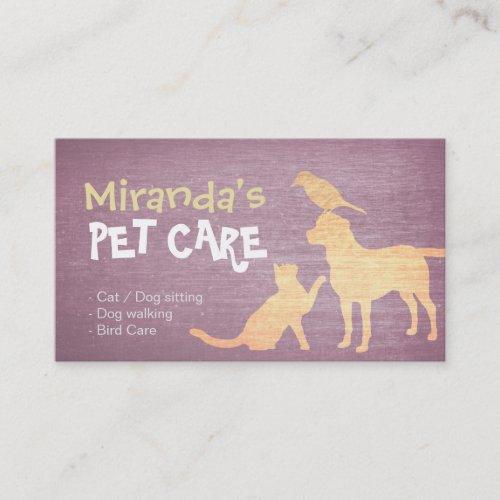 Pet Care Purple  Gold Dog Cat Bird Silhouettes Appointment Card