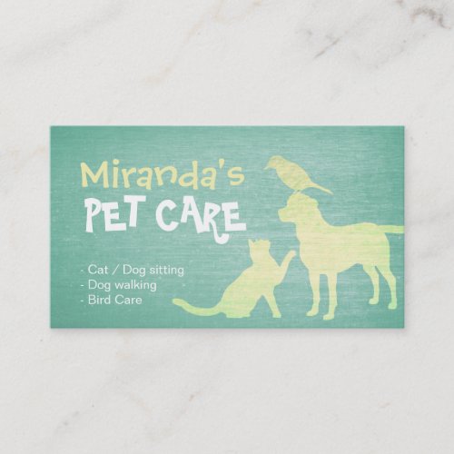 Pet Care Purple  Gold Dog Cat Bird Silhouettes Appointment Card