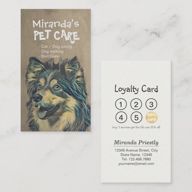 Pet Care Sitting Bathing & Grooming Loyalty Punch Card (Front/Back)