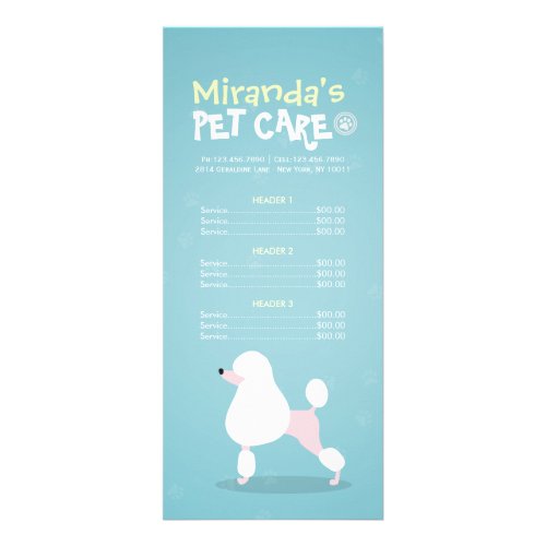 Pet Care Sitting Bathing Grooming Salon Price List Rack Card