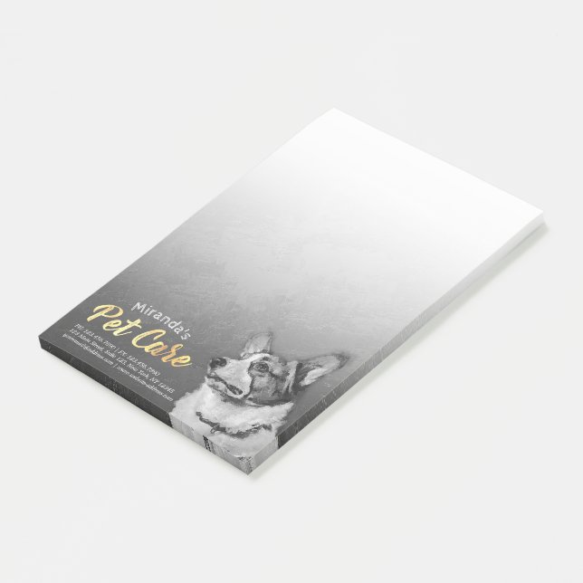 Pet Care Sitting Black and White Dog Oil Painting Post-it Notes (Angled)