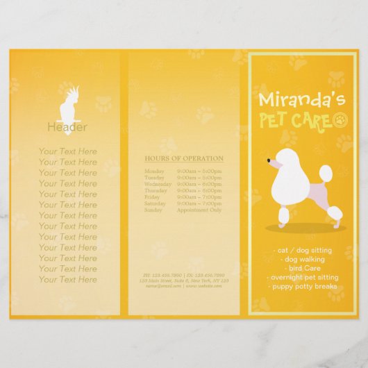 Pet Care Sitting Cartoon Dog Tri-Fold Brochures (Front)