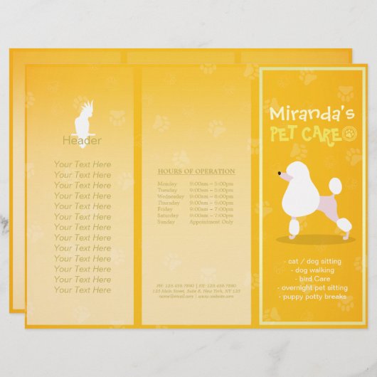 Pet Care Sitting Cartoon Dog Tri-Fold Brochures (Front/Back)