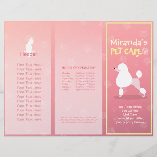 Pet Care Sitting Cartoon Dog Tri-Fold Brochures (Front)