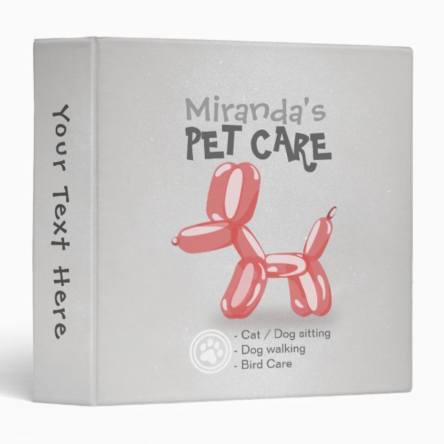 Pet Care Sitting Grooming Beauty Salon Dog Balloon 3 Ring Binder (Front/Spine)