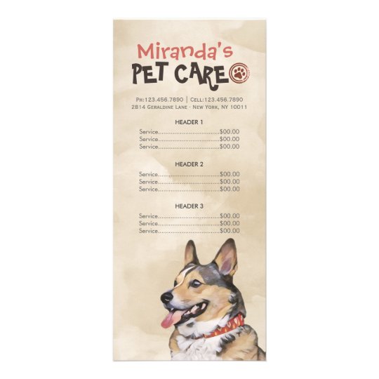 Pet Care Sitting Grooming Beauty Salon Price List Rack Card