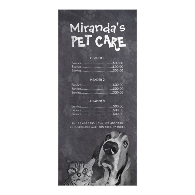 Pet Care Sitting Grooming Beauty Salon Price List Rack Card (Front)