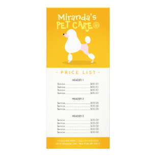 Pet Care Sitting Grooming Beauty Salon Price List Rack Card