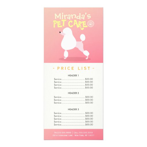 Pet Care Sitting Grooming Beauty Salon Price List Rack Card Zazzle