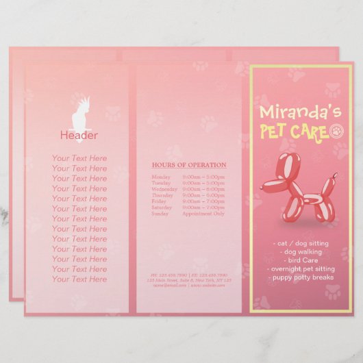 Pet Care Sitting Grooming Salon Tri-Fold Brochures (Front/Back)