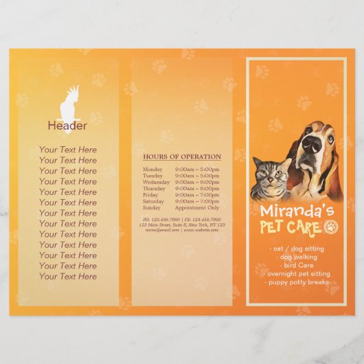 Pet Care Sitting Grooming Salon Tri-Fold Brochures (Front)