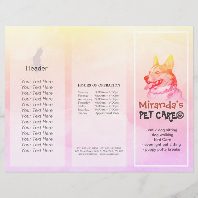 Pet Care Sitting Grooming Salon Tri-Fold Brochures (Front)