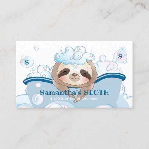Pet Care Spa Sitting Bathtub Dog Groomer Sloth Business Card