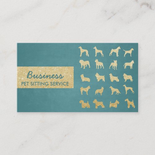 Pet Care Turquoise  Gold Dogs Silhouettes Modern Business Card