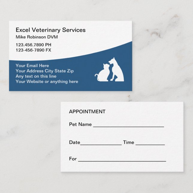 Pet Care Veterinarian Appointment Business Cards (Front/Back)