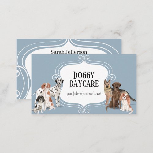 Pet Care Watercolor Dog Breeds Dusty Blue Adorable Business Card