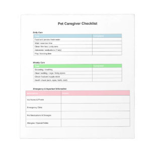 Pet Caregiver Checklist Notepad