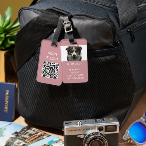 Pet carrier scan if lost QR code phone name photo Luggage Tag