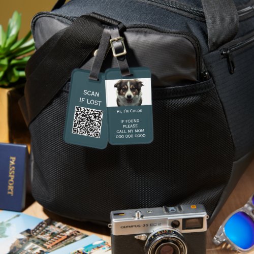 Pet carrier scan if lost QR code phone name photo Luggage Tag