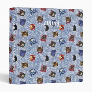 Pet Cat Blue Polka Dots Kitten Watercolor 3 Ring Binder
