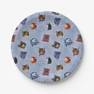 Pet Cat Blue Polka Dots Kitten Watercolor Paper Plates