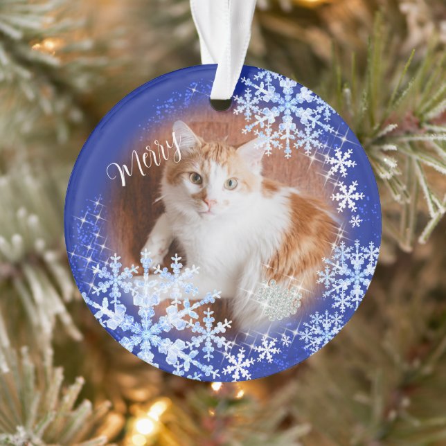 Pet Cat Christmas Blue Ornament (Tree)