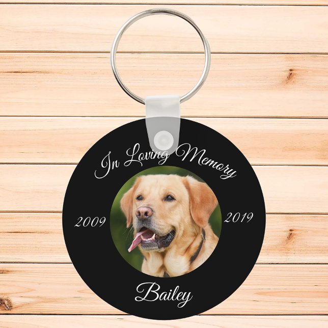 Pet Cat Dog Custom Black Photo Memorial Keychain (Creator Uploaded)